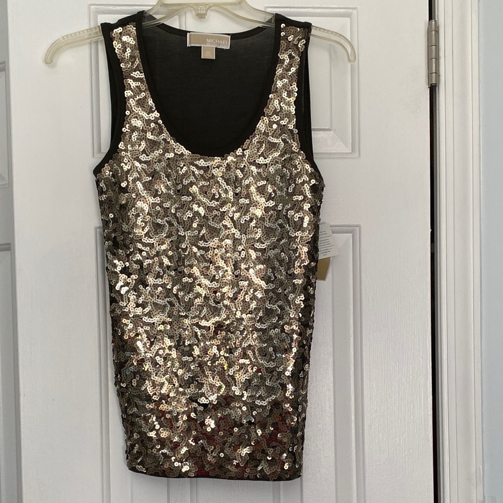 MICHAEL Michael Kors Black and Gold Sequin Tank Top